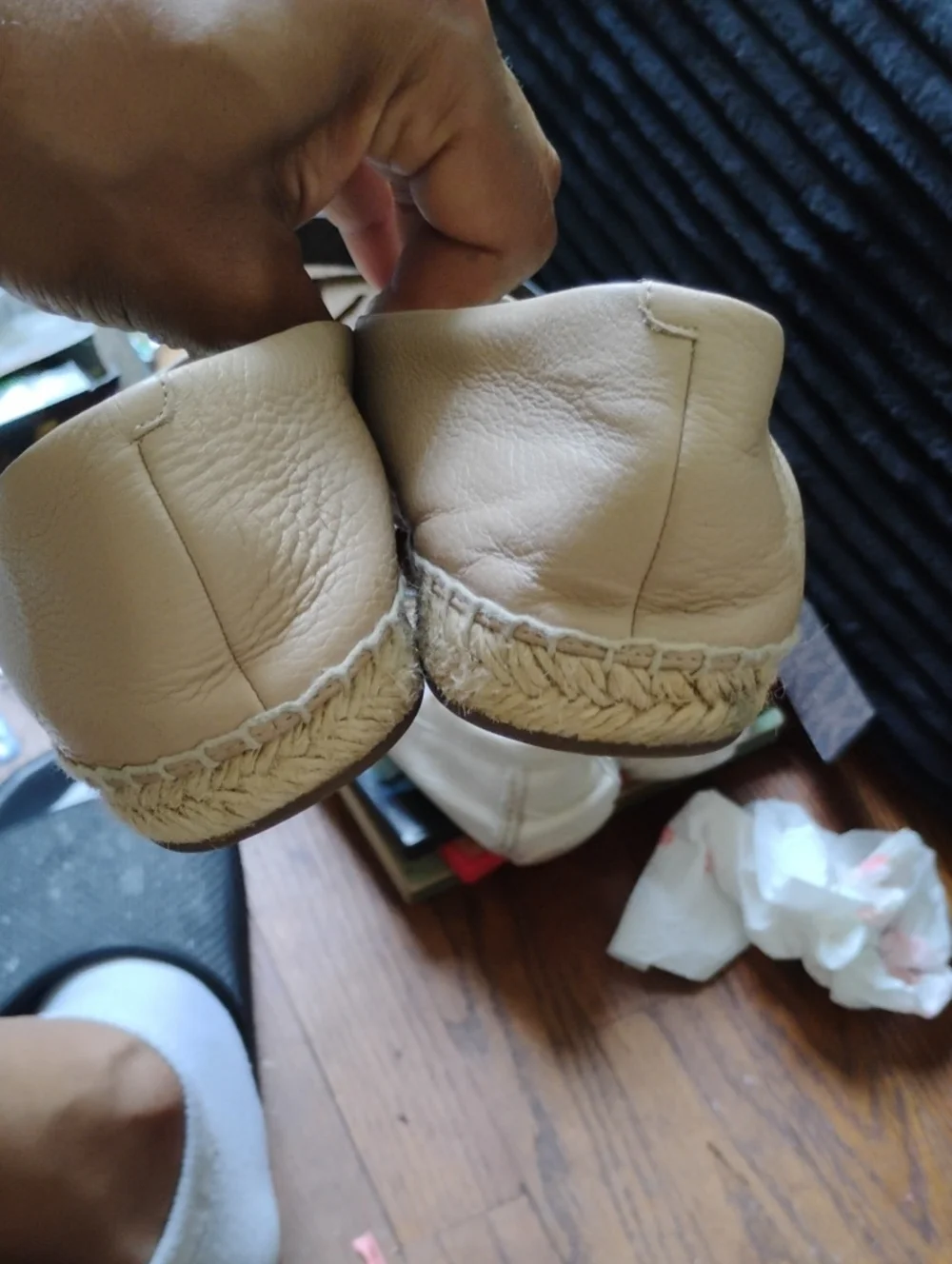 MICHAEL KORS KENDRICK LEATHER SLIP ON ESPADRILLES W/ BLUSH UPPER & BLACK TOE CAP